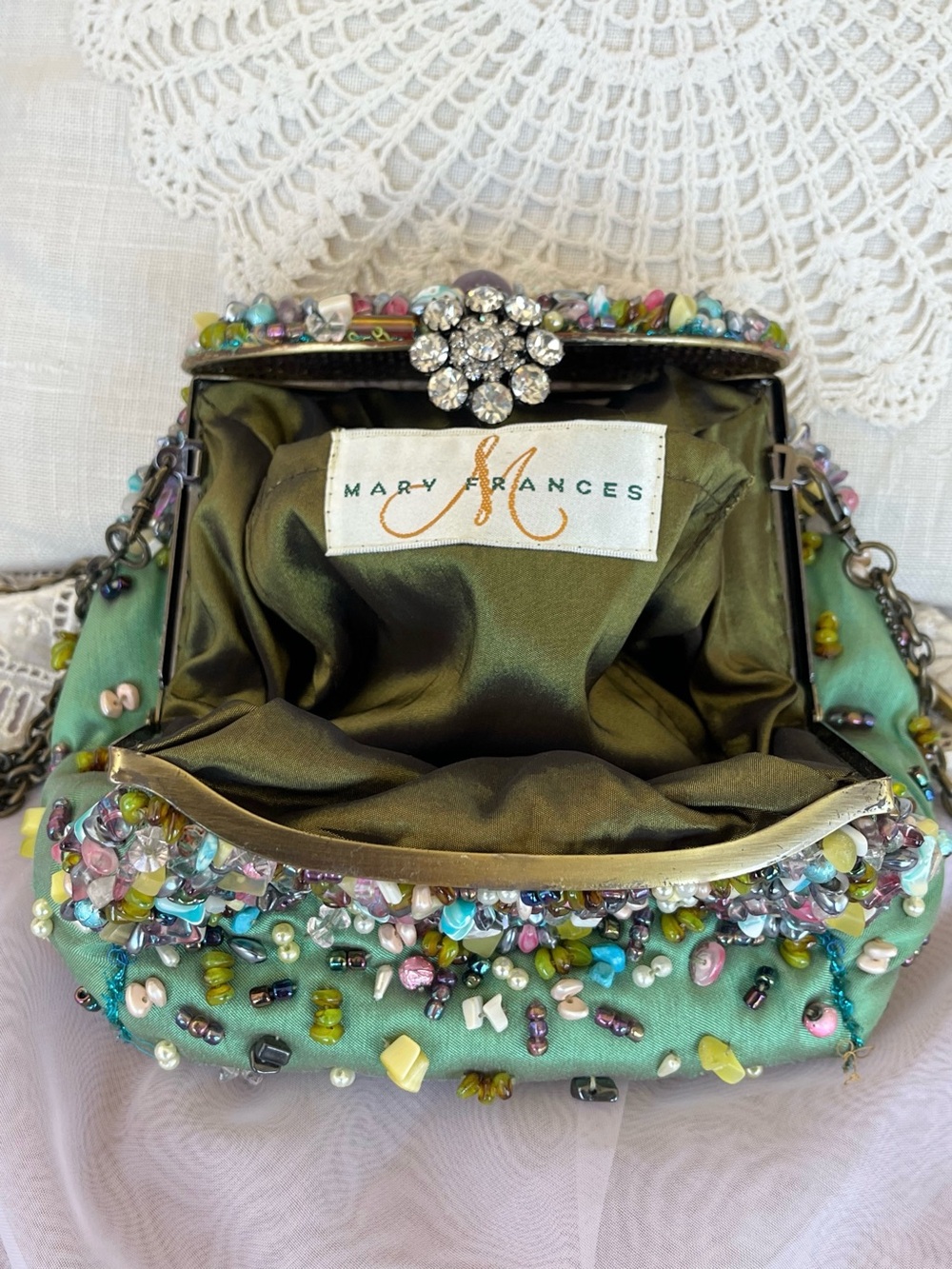 Mary Frances Beaded Purse Sage Green with Pastel Accents, GUC Vintage